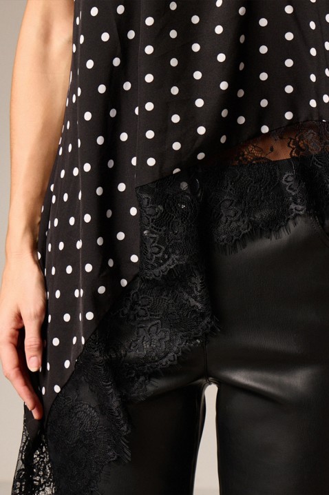 Elegantni asimetrični ženski top s nježnom čipkom ADORINA, Boja: crna i bijela, IVET.HR - MODERNA ODJEĆA