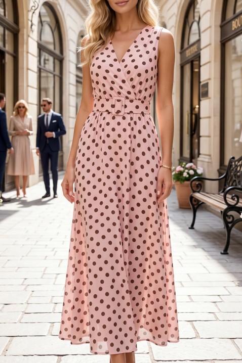 Prozračna maxi haljina na točkice s remenom ARIA PINK, Boja: roza, IVET.HR - MODERNA ODJEĆA