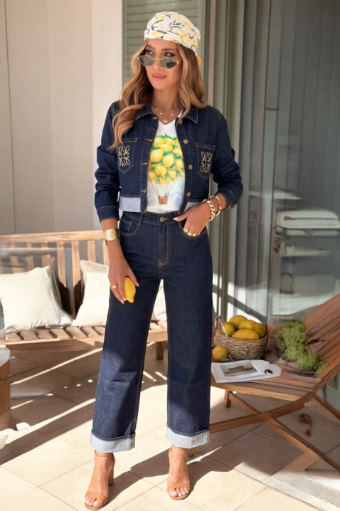 Stilski kratka jeans jakna u tamnoplavom denimu s efektnim vezom JULINI, Boja: plava, IVET.HR - MODERNA ODJEĆA