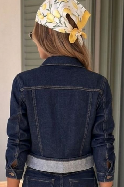 Stilski kratka jeans jakna u tamnoplavom denimu s efektnim vezom JULINI, Boja: plava, IVET.HR - MODERNA ODJEĆA