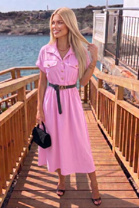 Ljetna midi haljina safari stila s gumbima i remenom SAFARINA PINK, Boja: roza, IVET.HR - MODERNA ODJEĆA
