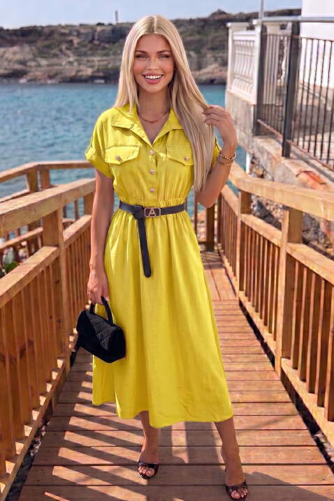 Ljetna midi haljina safari stila s gumbima i remenom SAFARINA YELLOW, Boja: žuta, IVET.HR - MODERNA ODJEĆA