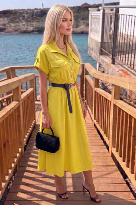 Ljetna midi haljina safari stila s gumbima i remenom SAFARINA YELLOW, Boja: žuta, IVET.HR - MODERNA ODJEĆA