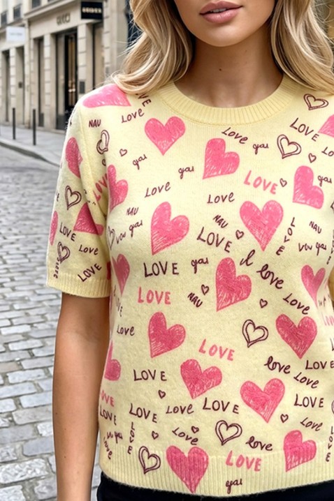 Ženska pletena bluza s kratkim rukavima i printom CALRINA YELLOW, Boja: žuta, IVET.HR - MODERNA ODJEĆA