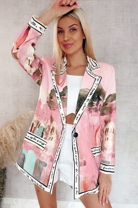 Ženska oversized sako sa šarenim umjetničkim printom AFRISIMA PINK, Boja: višebojna, IVET.HR - MODERNA ODJEĆA
