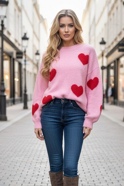 Ženski pleteni džemper sa srcima VILERIA PINK, Boja: roza, IVET.HR - MODERNA ODJEĆA