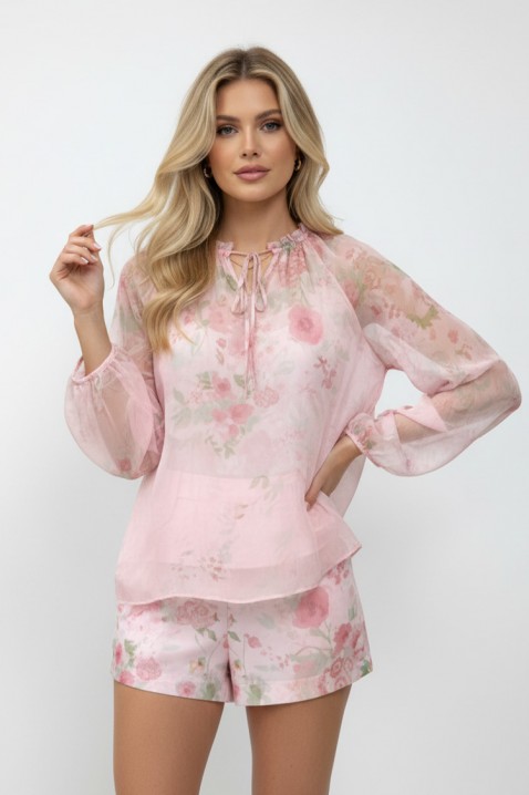 Ženski set bluze i kratkih hlača s nježnim cvjetnim printom LORIAVA PINK, Boja: roza, IVET.HR - MODERNA ODJEĆA
