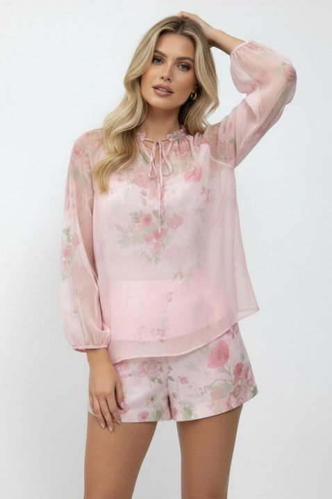 Ženski set bluze i kratkih hlača s nježnim cvjetnim printom LORIAVA PINK, Boja: roza, IVET.HR - MODERNA ODJEĆA