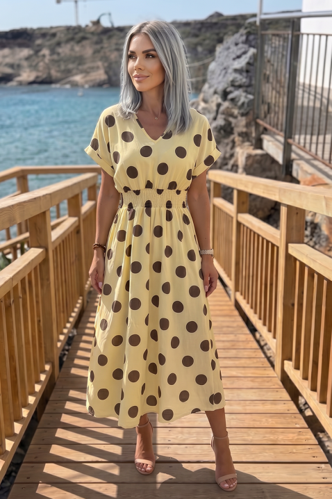 Elegantna haljina s velikim točkicama i definiranim strukom ESMERIZA YELLOW, Boja: žuto/smeđa, IVET.HR - MODERNA ODJEĆA