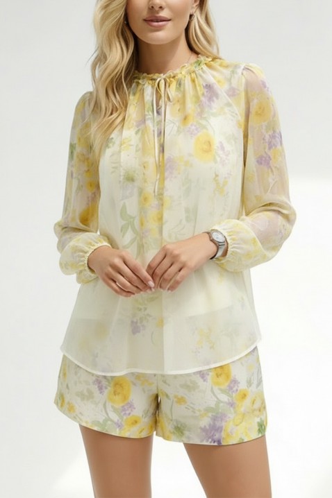 Ženski set bluze i kratkih hlača s nježnim cvjetnim printom LORIAVA YELLOW, Boja: žuta, IVET.HR - MODERNA ODJEĆA