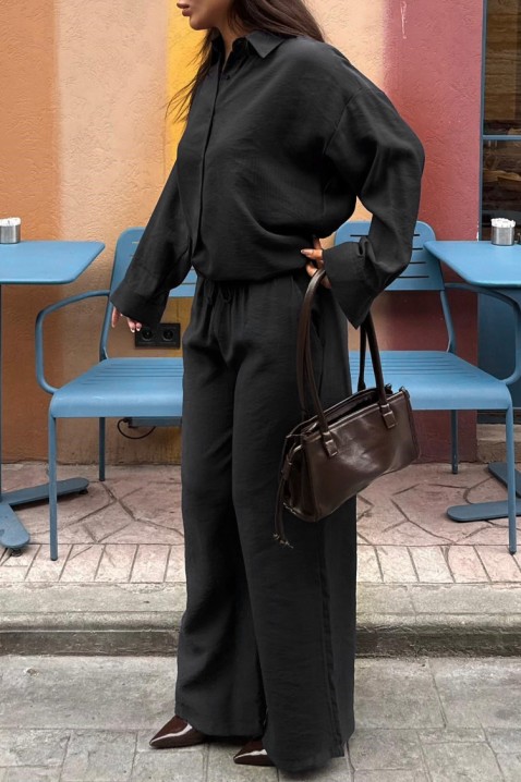 Dnevni ženski set s ležernom košuljom i širokim hlačama KYLARELA BLACK, Boja: crna, IVET.HR - MODERNA ODJEĆA
