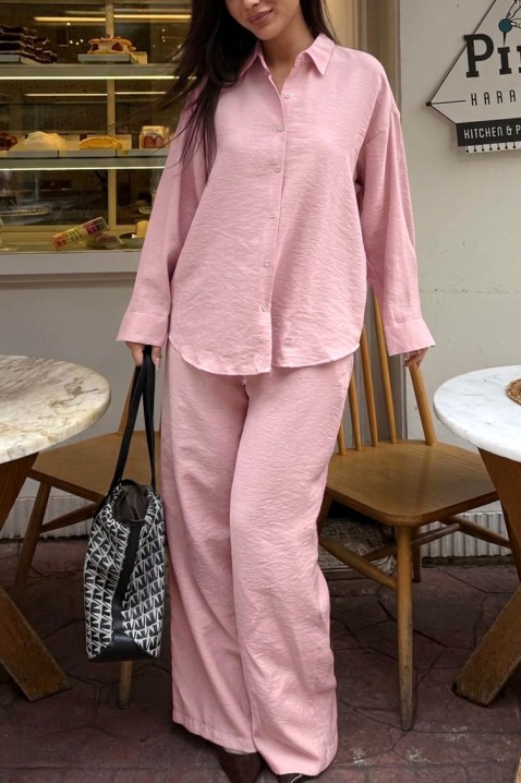 Ležeran ženski set s širokom košuljom i širokim hlačama KYLARELA PINK, Boja: roza, IVET.HR - MODERNA ODJEĆA