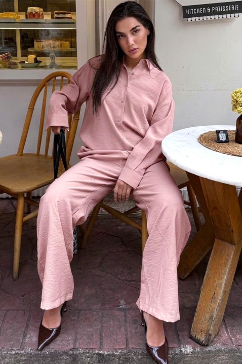 Ležeran ženski set s širokom košuljom i širokim hlačama KYLARELA PINK, Boja: roza, IVET.HR - MODERNA ODJEĆA