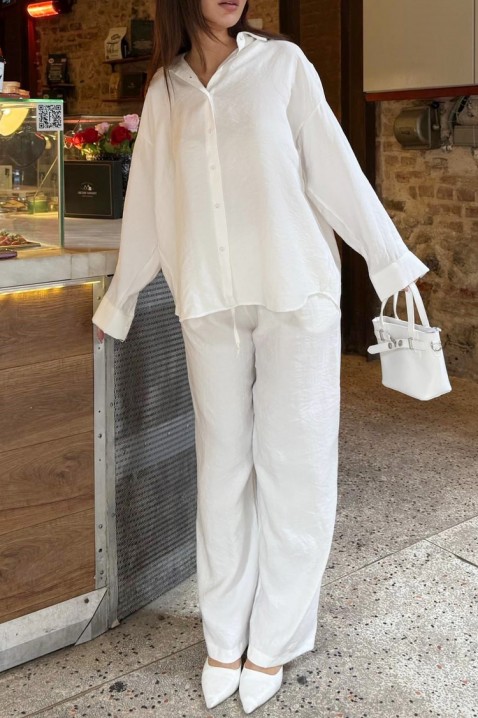 Ležeran ženski set s širokom košuljom i širokim hlačama KYLARELA WHITE, Boja: bijela, IVET.HR - MODERNA ODJEĆA