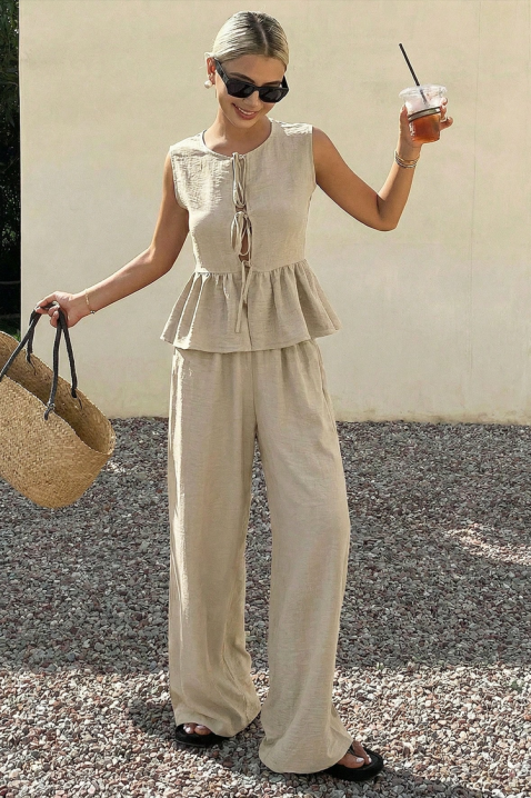 Dnevni ženski set s širokim hlačama i peplum linijom NOVENTA BEIGE, Boja: bež, IVET.HR - MODERNA ODJEĆA