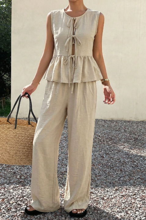 Dnevni ženski set s širokim hlačama i peplum linijom NOVENTA BEIGE, Boja: bež, IVET.HR - MODERNA ODJEĆA