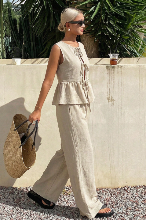 Dnevni ženski set s širokim hlačama i peplum linijom NOVENTA BEIGE, Boja: bež, IVET.HR - MODERNA ODJEĆA