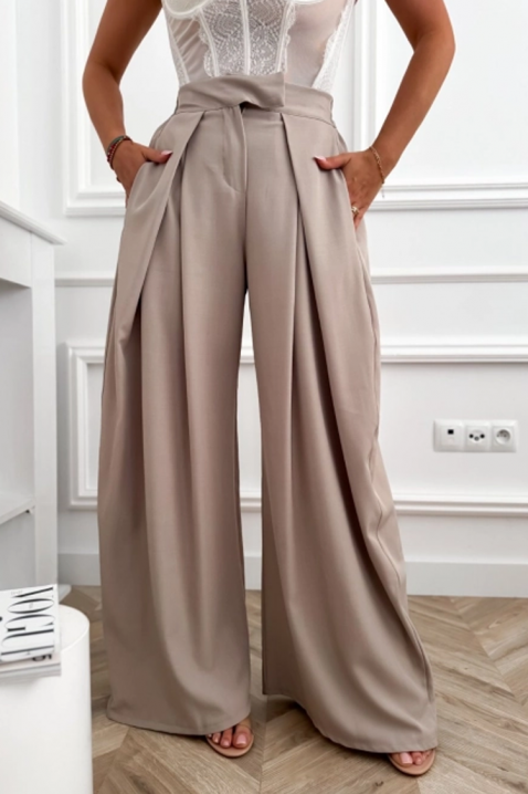 Elegantne ženske hlače visokog struka s širokim nogavicama JOLYNE BEIGE, Boja: bež, IVET.HR - MODERNA ODJEĆA