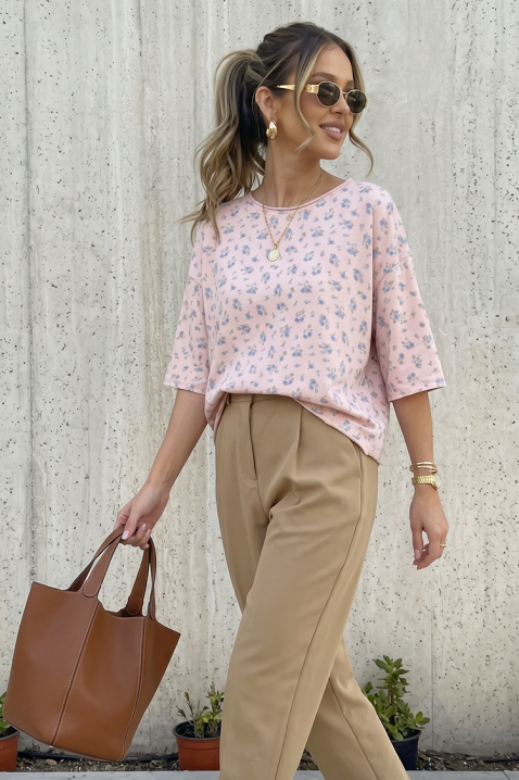 Ženska bluza s cvjetnim printom i slobodnim krojem VELIMINA PINK, Boja: roza, IVET.HR - MODERNA ODJEĆA