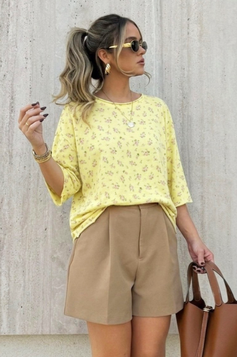 Ženska bluza s cvjetnim printom i slobodnim krojem VELIMINA YELLOW, Boja: žuta, IVET.HR - MODERNA ODJEĆA