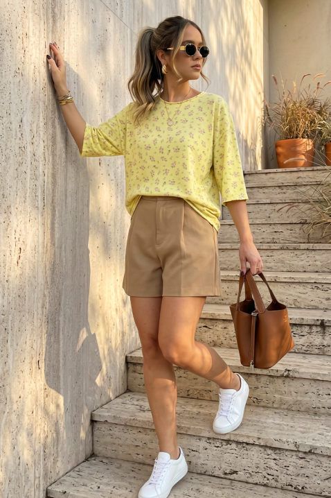 Ženska bluza s cvjetnim printom i slobodnim krojem VELIMINA YELLOW, Boja: žuta, IVET.HR - MODERNA ODJEĆA