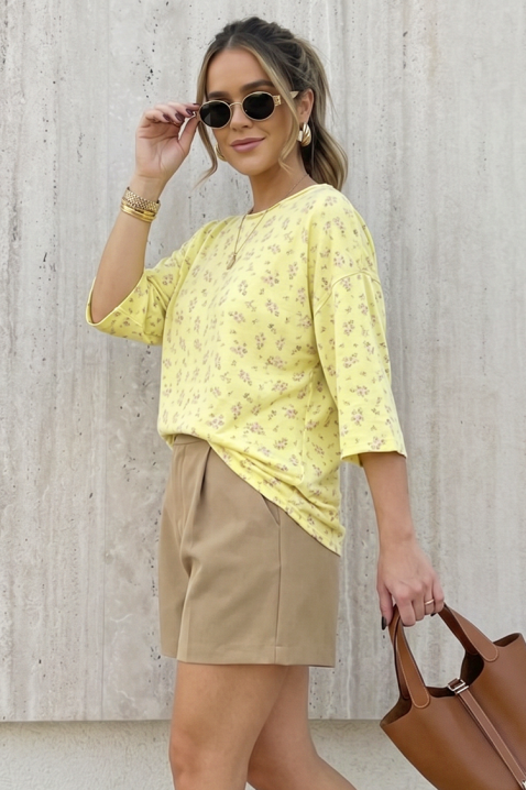 Ženska bluza s cvjetnim printom i slobodnim krojem VELIMINA YELLOW, Boja: žuta, IVET.HR - MODERNA ODJEĆA