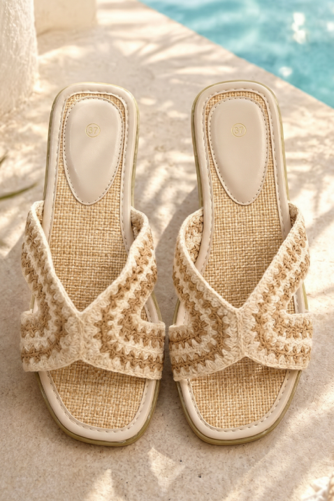 Svakodnevne ženske papuče s pletenim dizajnom KREMELA BEIGE, Boja: bež, IVET.HR - MODERNA ODJEĆA