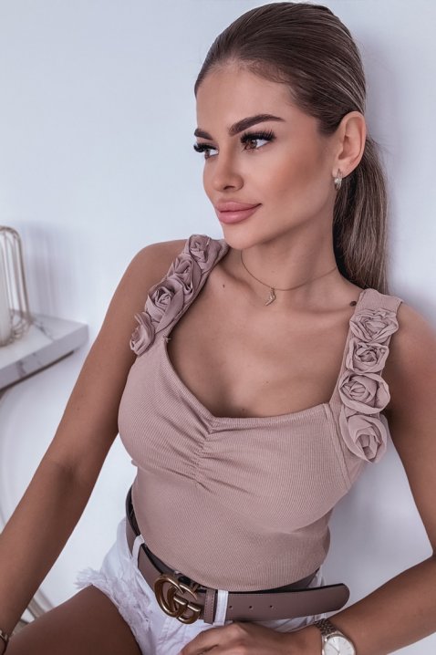 Еlegantan pamučni ženski top s efektnim naramenicama KALYA BEIGE, Boja: bež, IVET.HR - MODERNA ODJEĆA