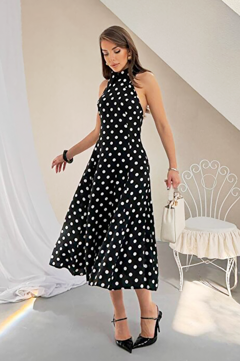 Ženska midi haljina s točkama, otvorenim leđima i elegantnom siluetom NOVENTRA BLACK, Boja: crna, IVET.HR - MODERNA ODJEĆA
