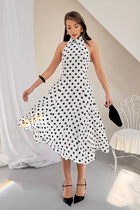 Ženska midi haljina s točkama, otvorenim leđima i elegantnom siluetom NOVENTRA WHITE, Boja: bijela, IVET.HR - MODERNA ODJEĆA