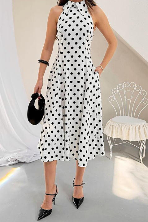 Ženska midi haljina s točkama, otvorenim leđima i elegantnom siluetom NOVENTRA WHITE, Boja: bijela, IVET.HR - MODERNA ODJEĆA