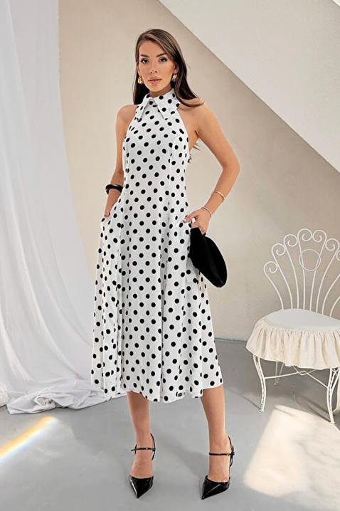 Ženska midi haljina s točkama, otvorenim leđima i elegantnom siluetom NOVENTRA WHITE, Boja: bijela, IVET.HR - MODERNA ODJEĆA