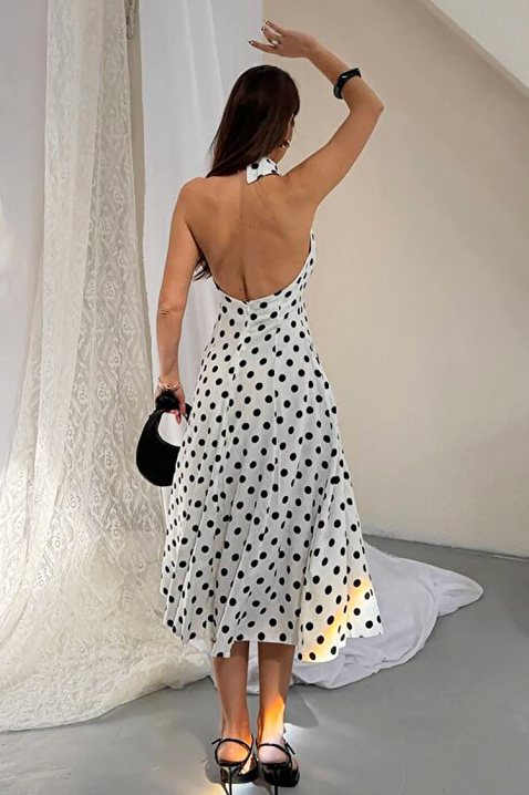Ženska midi haljina s točkama, otvorenim leđima i elegantnom siluetom NOVENTRA WHITE, Boja: bijela, IVET.HR - MODERNA ODJEĆA