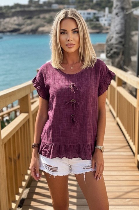 Bluza s dekorativnim vezicama, volanima i eterealnim boho izgledom DORINZA RASPBERRY, Boja: malina, IVET.HR - MODERNA ODJEĆA