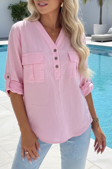 Sportsko-elegantna ženska košulja s podvrnutim rukavima SHEYLA PINK, Boja: roza, IVET.HR - MODERNA ODJEĆA