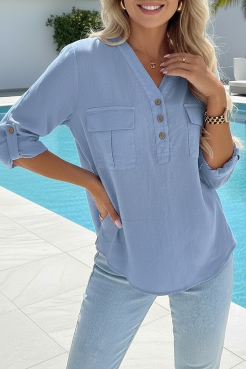 Sportsko-elegantna ženska košulja s podvrnutim rukavima SHEYLA BLUE, Boja: plava, IVET.HR - MODERNA ODJEĆA