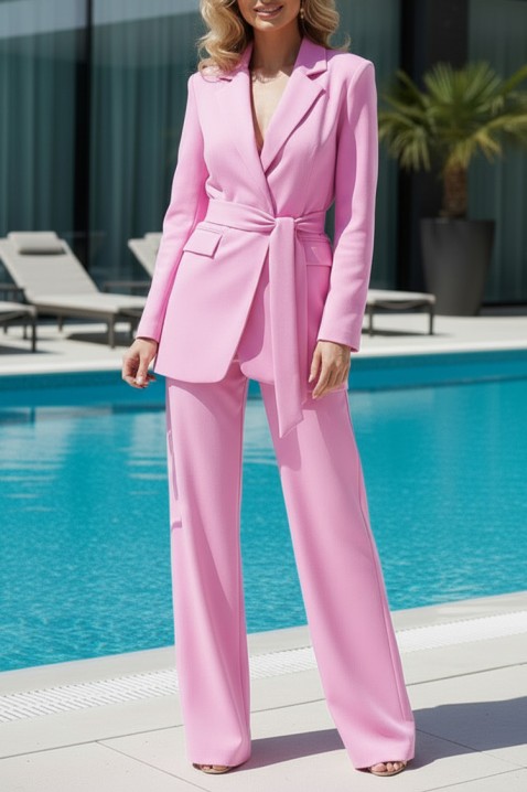 Elegantni ženski set sa sakoom s remenom i širokim hlačama CALIMA PINK, Boja: roza, IVET.HR - MODERNA ODJEĆA
