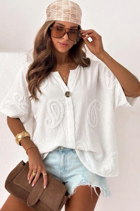 Prozračna ležerna lanena košulja u boho stilu MEGLENA WHITE, Boja: bijela, IVET.HR - MODERNA ODJEĆA