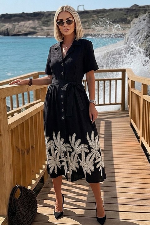 Elegantna midi haljina s egzotičnim motivima KRAMENSA BLACK, Boja: crna, IVET.HR - MODERNA ODJEĆA