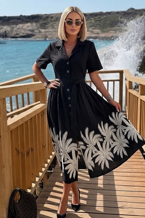 Elegantna midi haljina s egzotičnim motivima KRAMENSA BLACK, Boja: crna, IVET.HR - MODERNA ODJEĆA