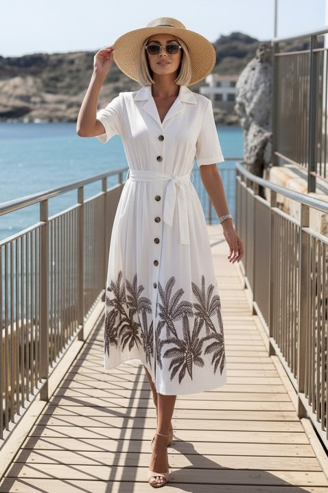 Elegantna midi haljina s egzotičnim motivima KRAMENSA WHITE, Boja: bijela, IVET.HR - MODERNA ODJEĆA