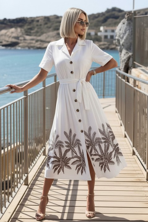 Elegantna midi haljina s egzotičnim motivima KRAMENSA WHITE, Boja: bijela, IVET.HR - MODERNA ODJEĆA