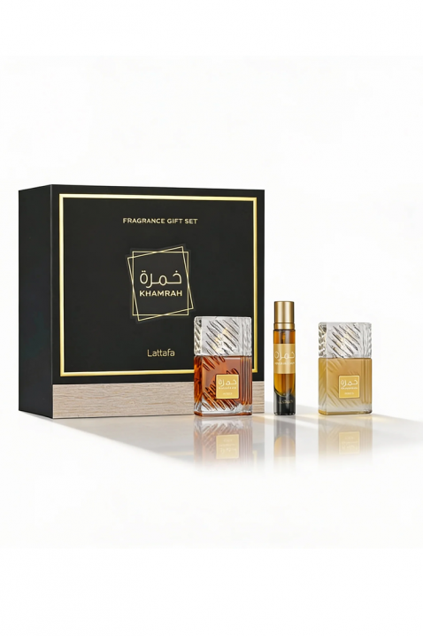 Unisex arapski set Lattafa Khamrah Edp 100 ml + Edp 12 ml + Hair Mist 50 mlIVET.HR - MODERNA ODJEĆA