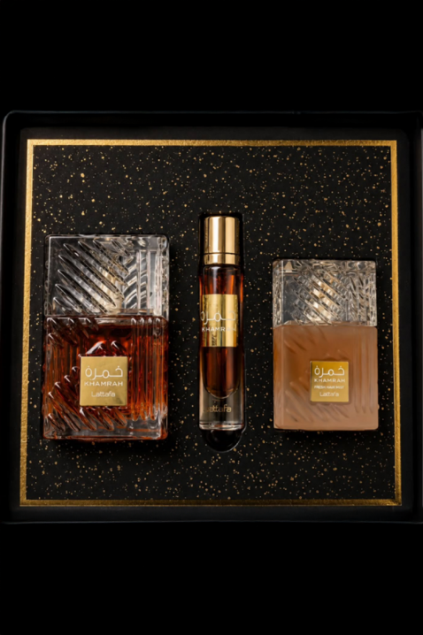 Unisex arapski set Lattafa Khamrah Edp 100 ml + Edp 12 ml + Hair Mist 50 mlIVET.HR - MODERNA ODJEĆA