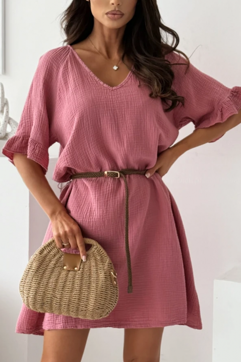 Prozračna pamučna kratka haljina s remenom AMELINTA PINK, Boja: roza, IVET.HR - MODERNA ODJEĆA