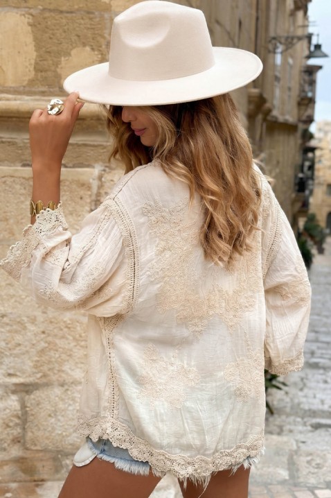 Prozračna ženska bluza s vezom u boho stilu KALYTA BEIGE, Boja: bež, IVET.HR - MODERNA ODJEĆA