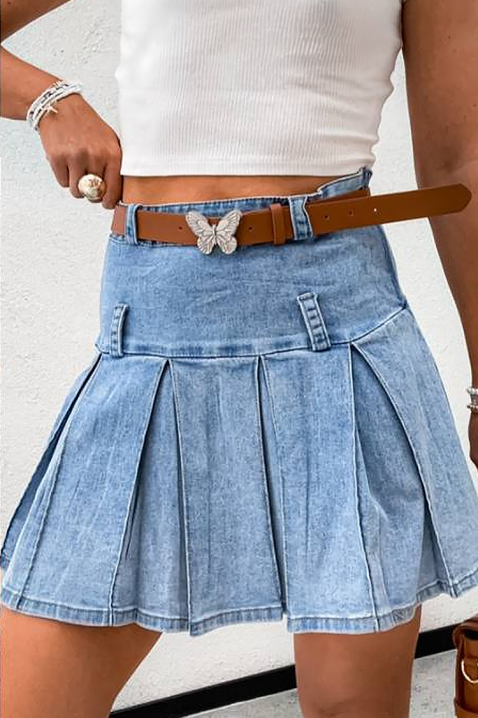 Kratka plisirana traper suknja s visokim strukom LETYNA, Boja: denim, IVET.HR - MODERNA ODJEĆA