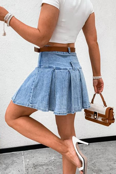 Kratka plisirana traper suknja s visokim strukom LETYNA, Boja: denim, IVET.HR - MODERNA ODJEĆA