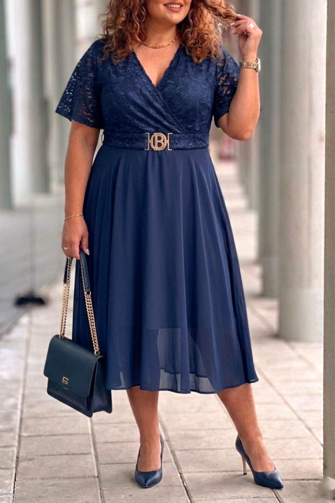 Elegantna midi haljina s čipkom i ukrasnim remenom ZEZITA NAVY, Boja: tamnoplava, IVET.HR - MODERNA ODJEĆA
