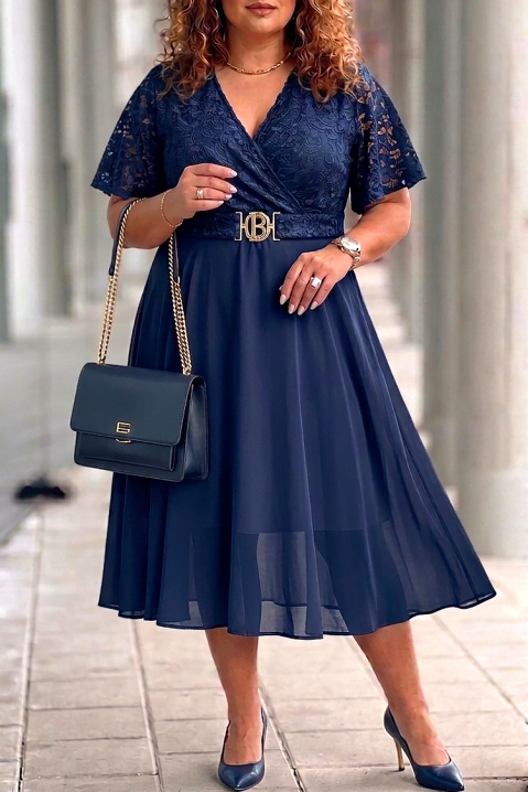 Elegantna midi haljina s čipkom i ukrasnim remenom ZEZITA NAVY, Boja: tamnoplava, IVET.HR - MODERNA ODJEĆA